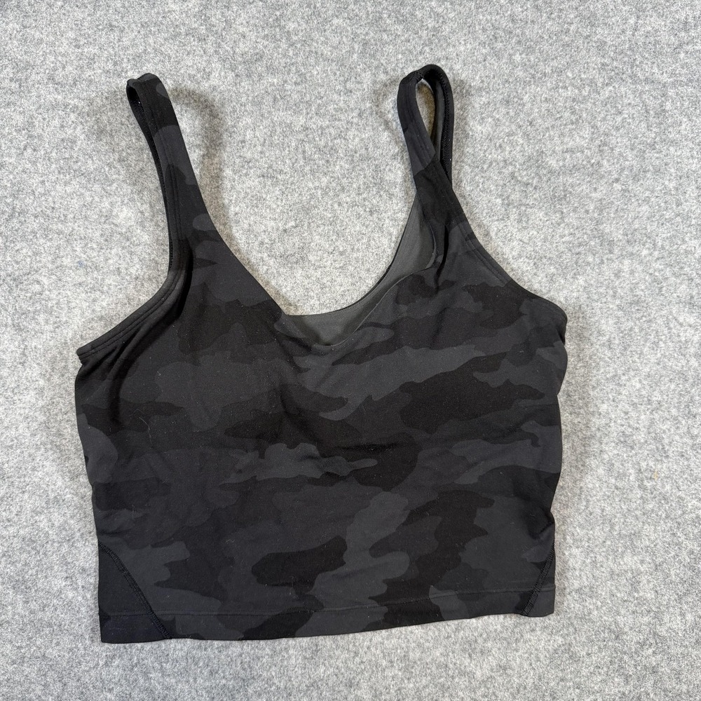 Lululemon Sports Bra Womens 6 Black Camo Longline Yoga Athletic Workout Top
